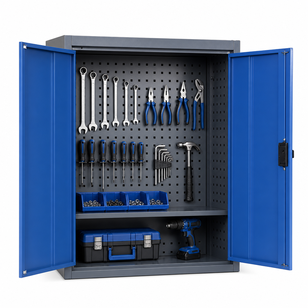 Wall Mounted Tool Cupboard with Perforated Inner Panels 700x650x325mm