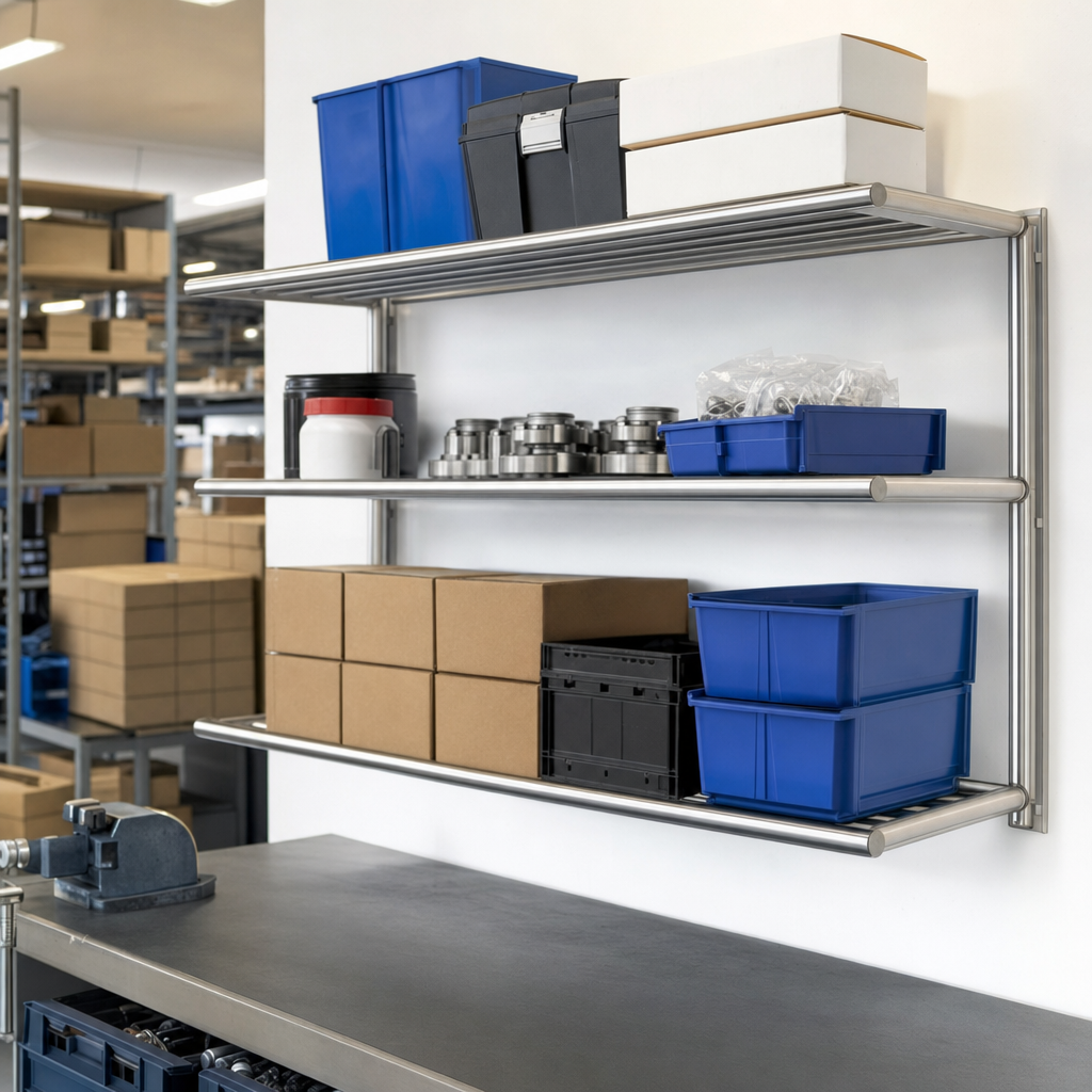 Wall Mounted Tubular Stainless Steel Shelf 300mm Deep