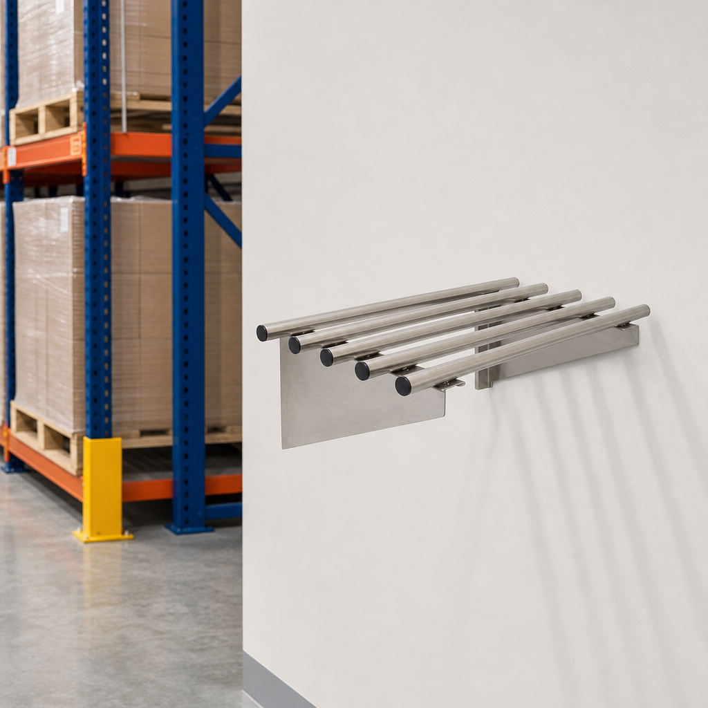 Wall Mounted Tubular Stainless Steel Shelf 300mm Deep