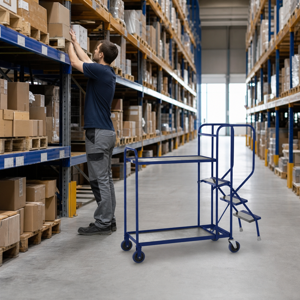 Warehouse Picking Trolley with Integrated Steps