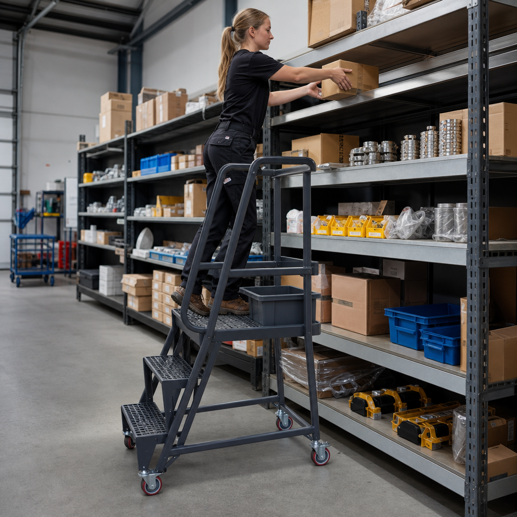 Warehouse Picking Trolley with Integrated Steps
