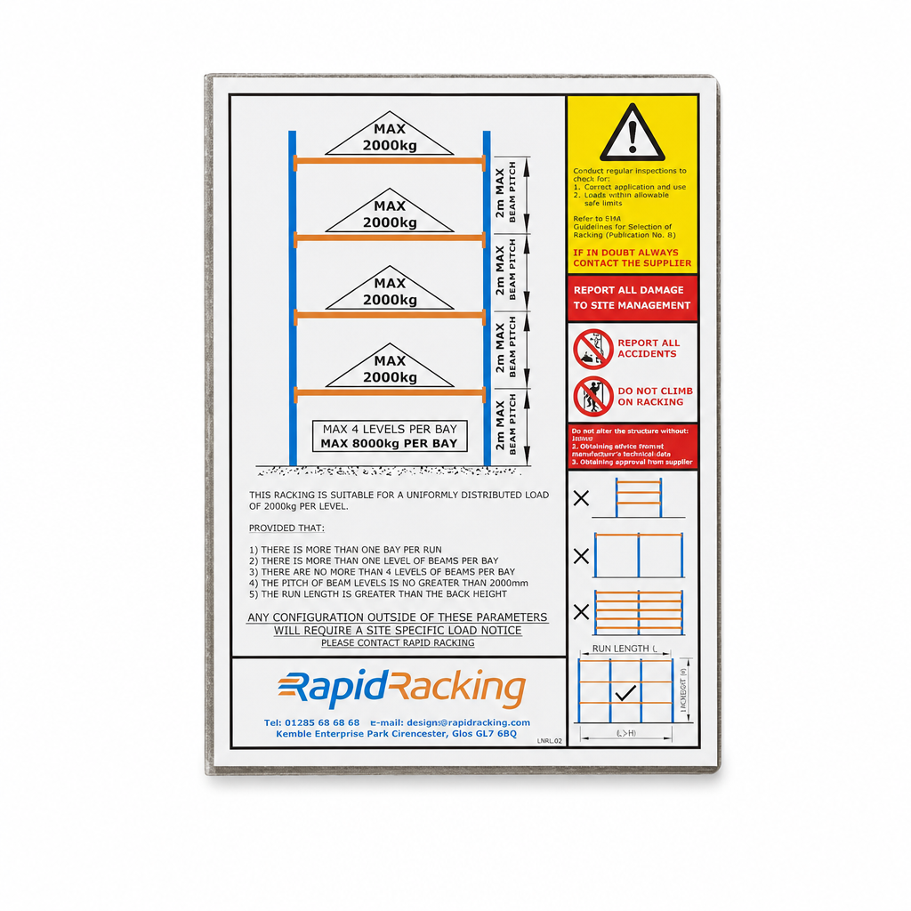 Warehouse Racking Load Capacity Notice Signs