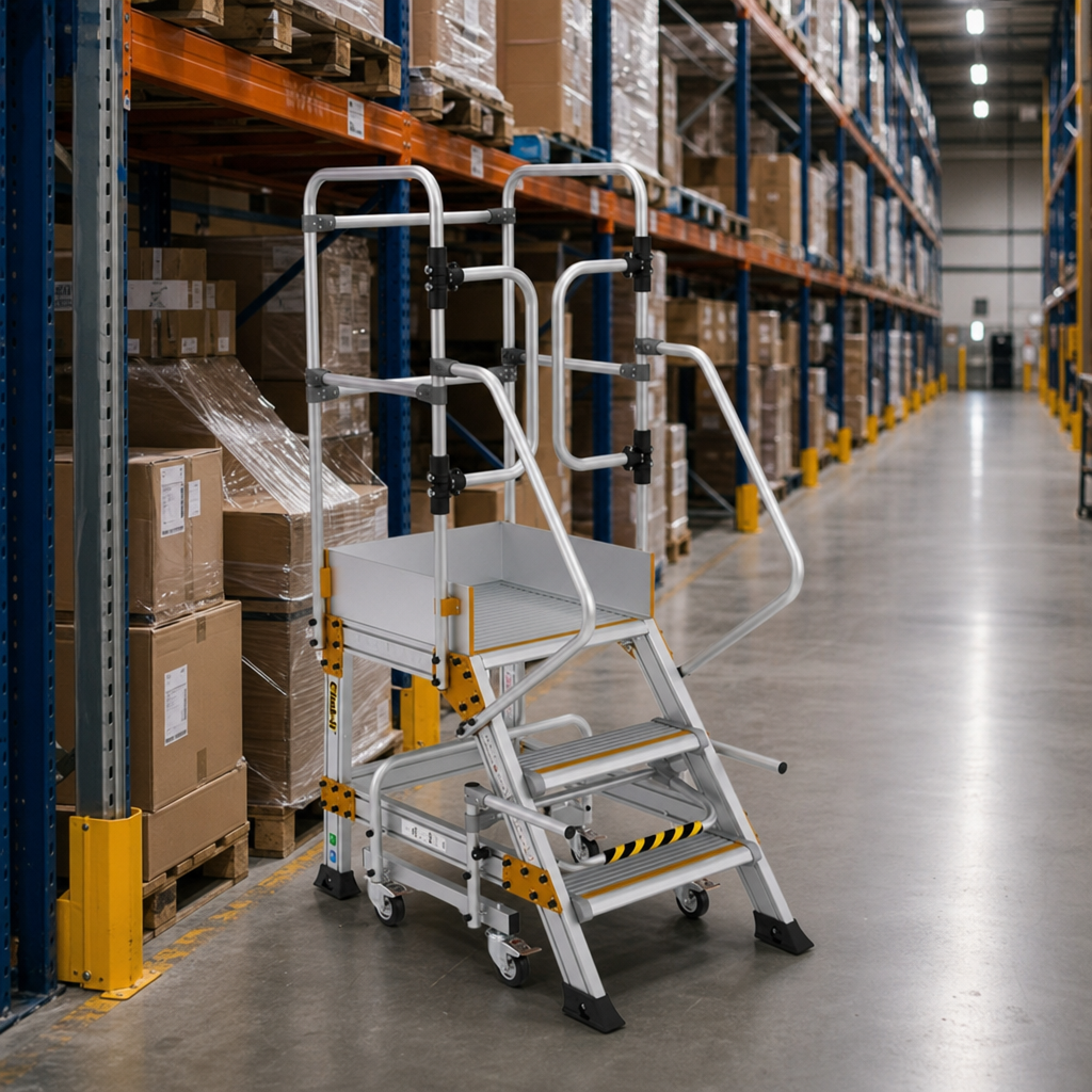 Warehouse Safety Steps with Locking Mechanism