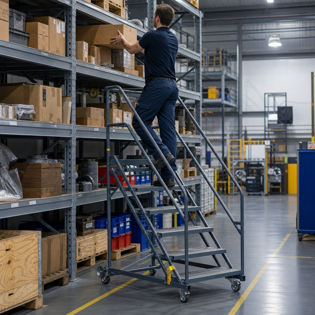 Warehouse Safety Steps with Locking Mechanism