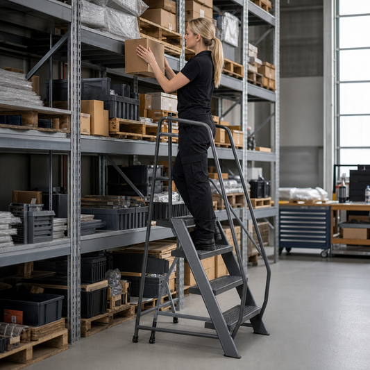 Warehouse Step Ladders with Anti-Slip Steel Treads