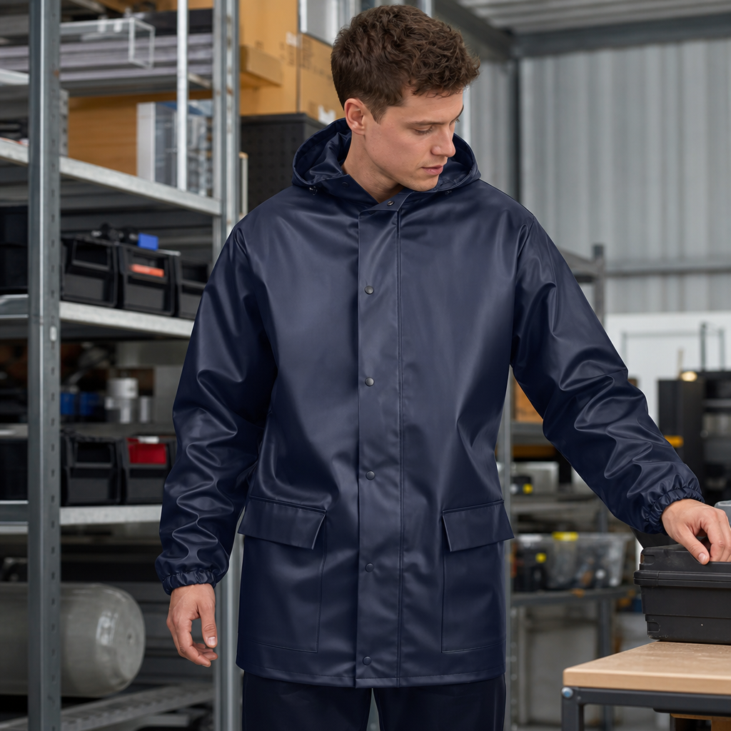 Waterproof PVC Coated Polyester Parka Coat with Hood