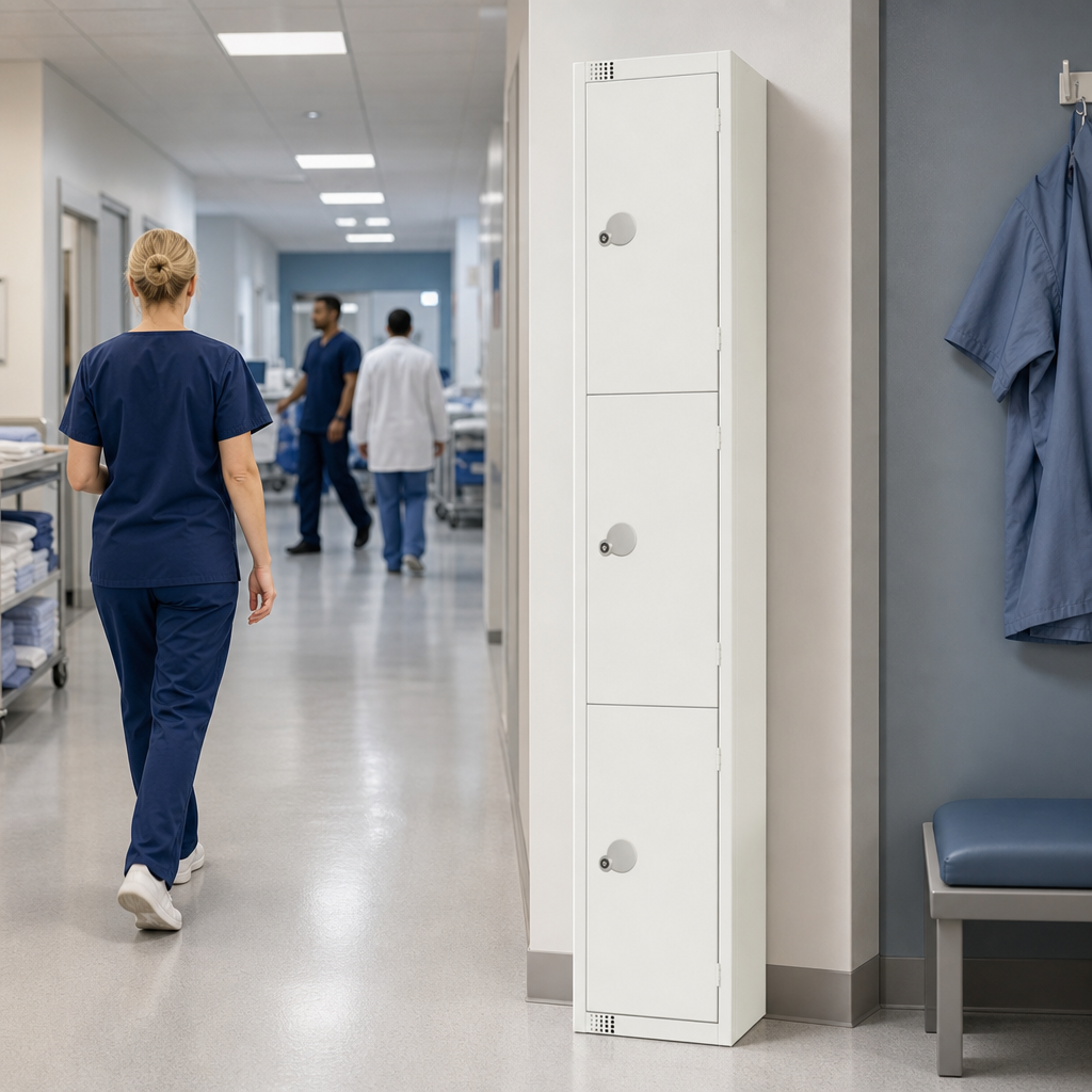 White Anti-Bacterial Cylinder and Hasp Storage Lockers