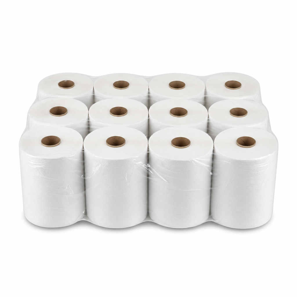 White Mini Centrefeed Wiping Paper Rolls Pack of 12