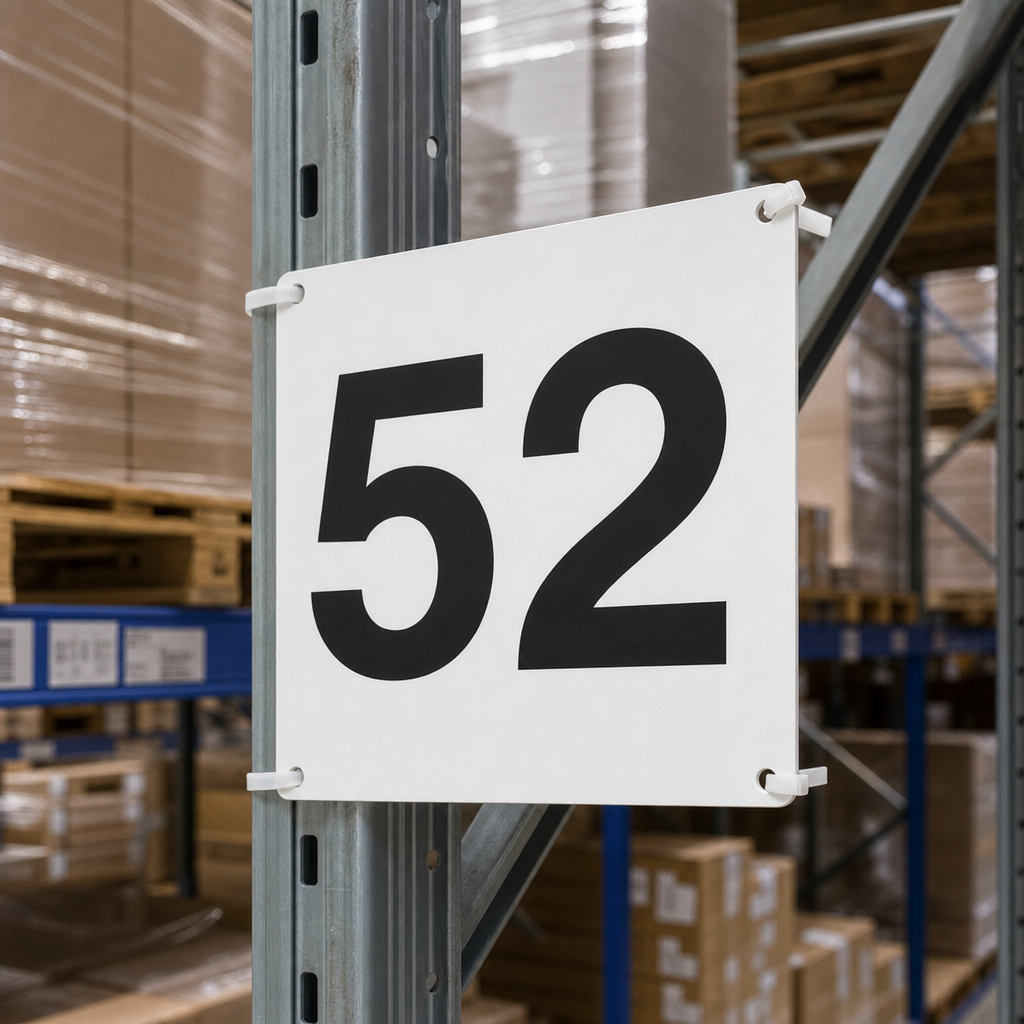 White Tie-On Warehouse Aisle Marker Signs (1–3 Characters)