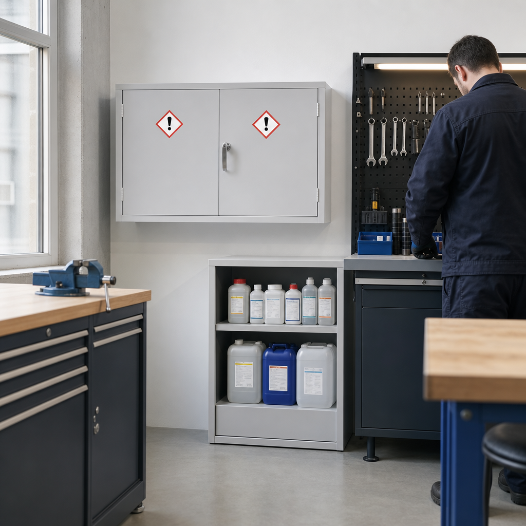 Wide Grey COSHH Hazardous Chemical Storage Cabinet