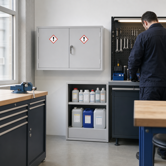 Wide Grey COSHH Hazardous Chemical Storage Cabinet