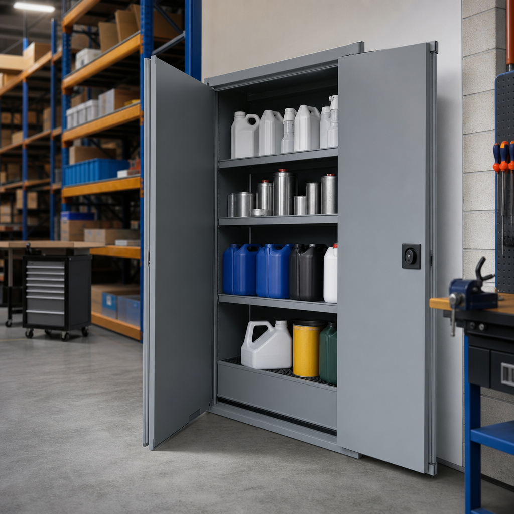 Wide Grey COSHH Hazardous Chemical Storage Cabinet