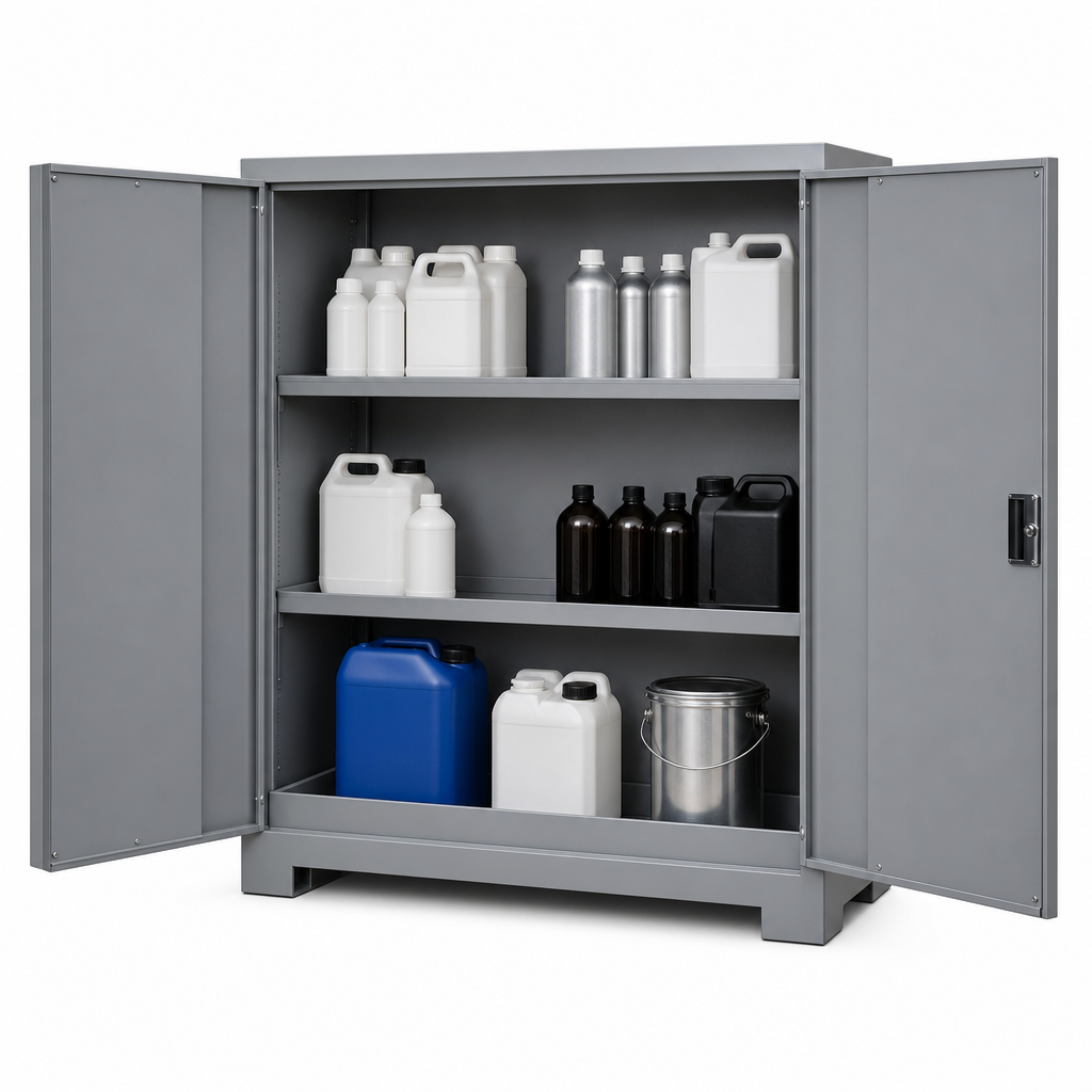 Wide Grey COSHH Hazardous Chemical Storage Cabinet