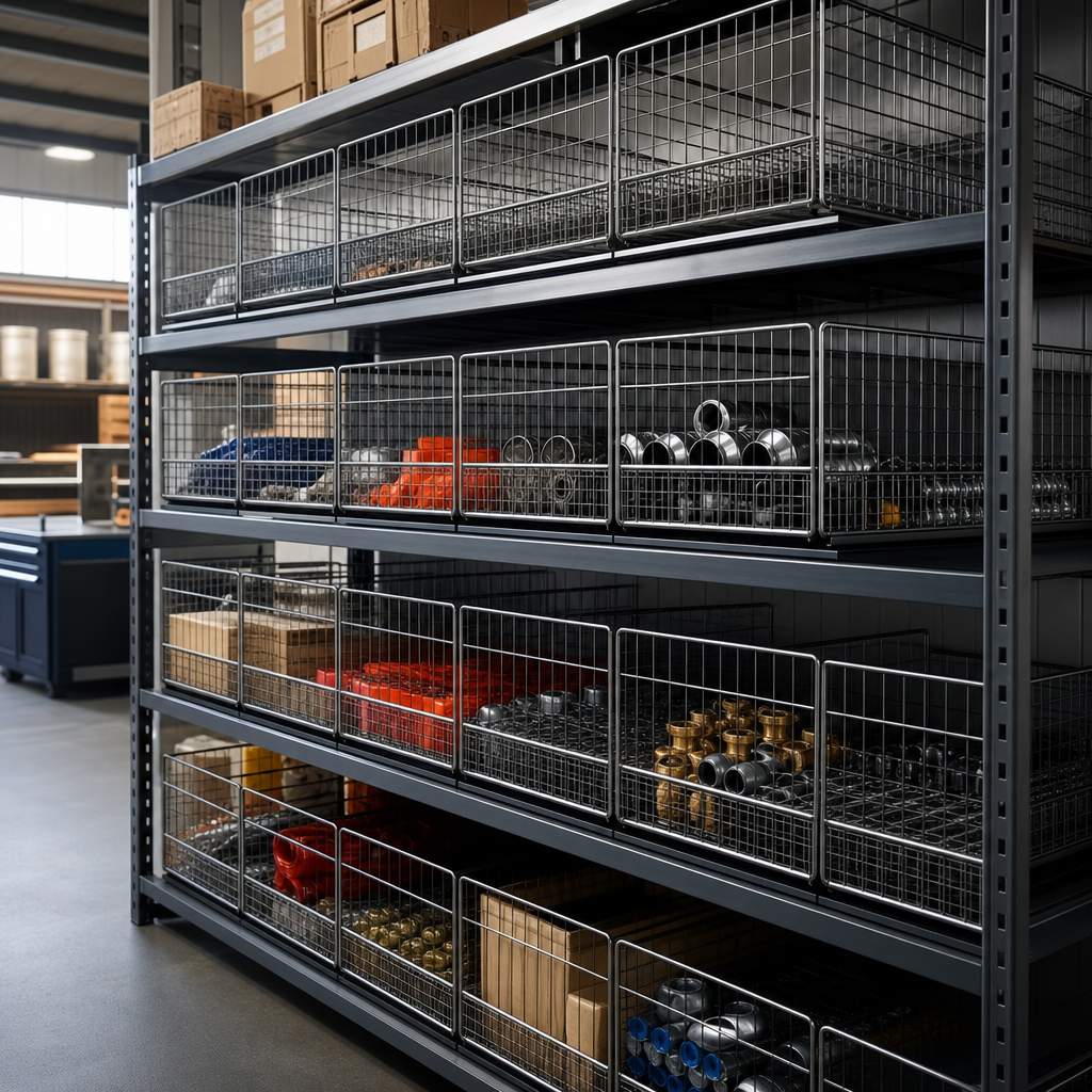 Wire Mesh Storage Basket Stacking Units with Cubed Partitions