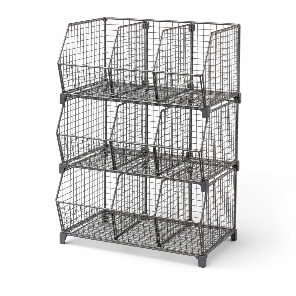 Wire Mesh Storage Basket Stacking Units with Cubed Partitions