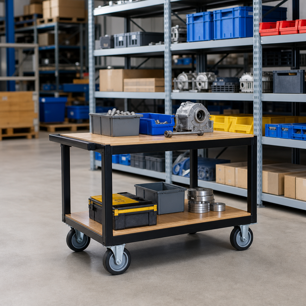 Wooden Table Trolley with Two Shelves 500kg Capacity