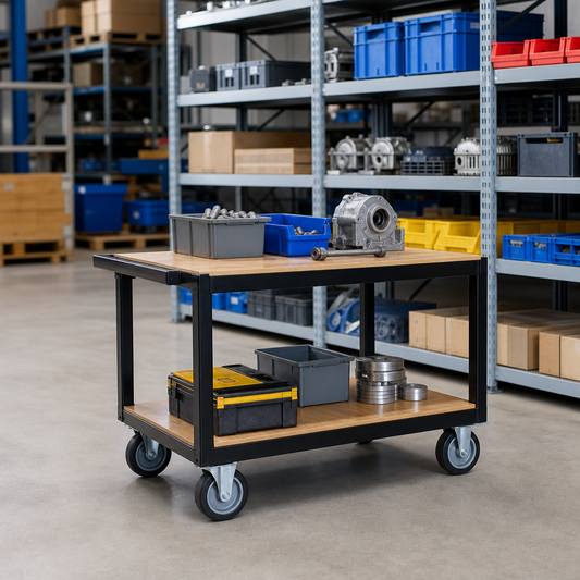 Wooden Table Trolley with Two Shelves 500kg Capacity