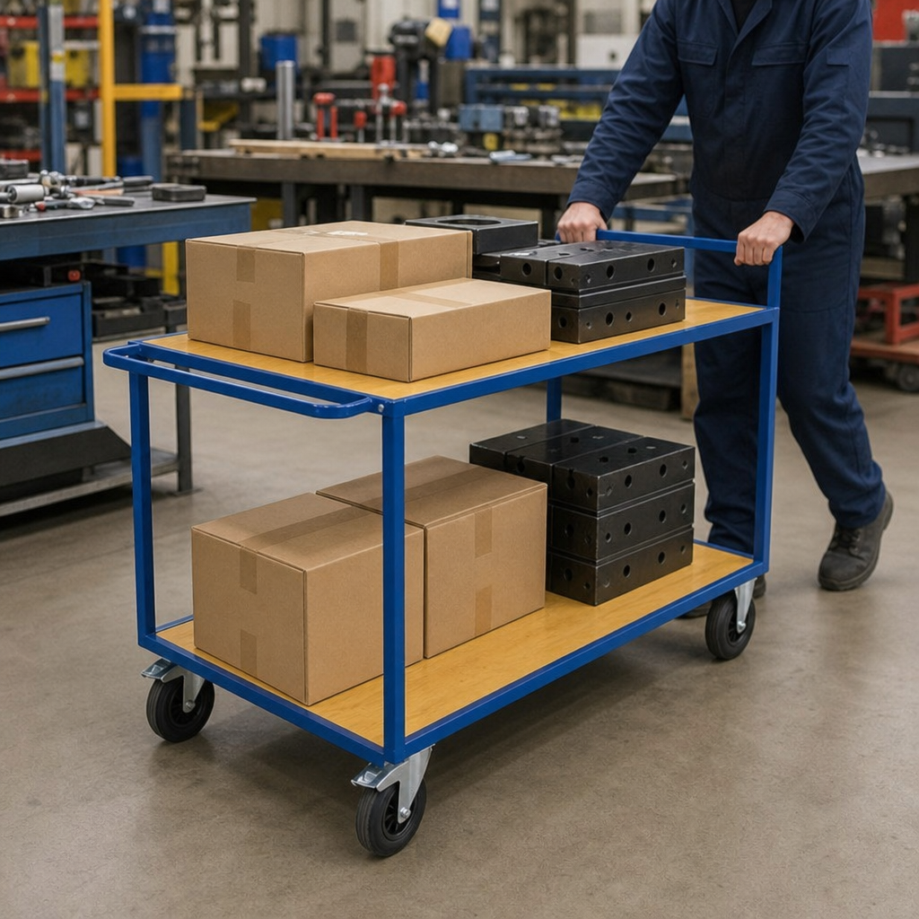 Wooden Table Trolley with Two Shelves 500kg Capacity