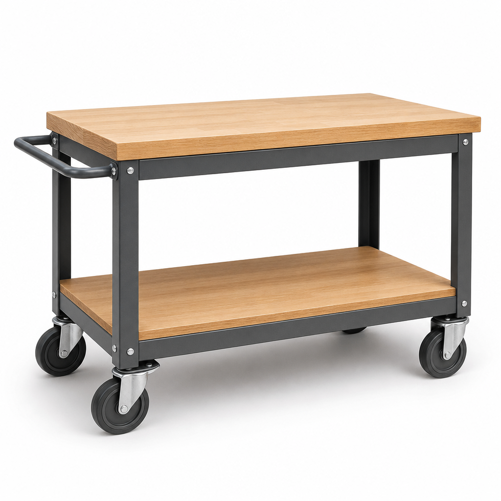 Wooden Table Trolley with Two Shelves 500kg Capacity