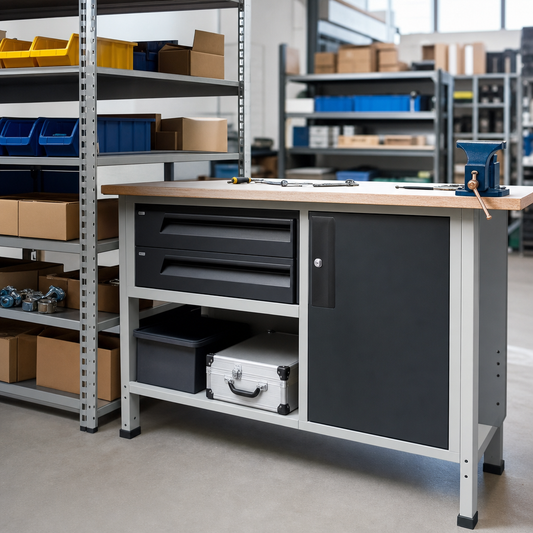 Workbench with Drawers, Cupboard and Multiplex or Linoleum Top