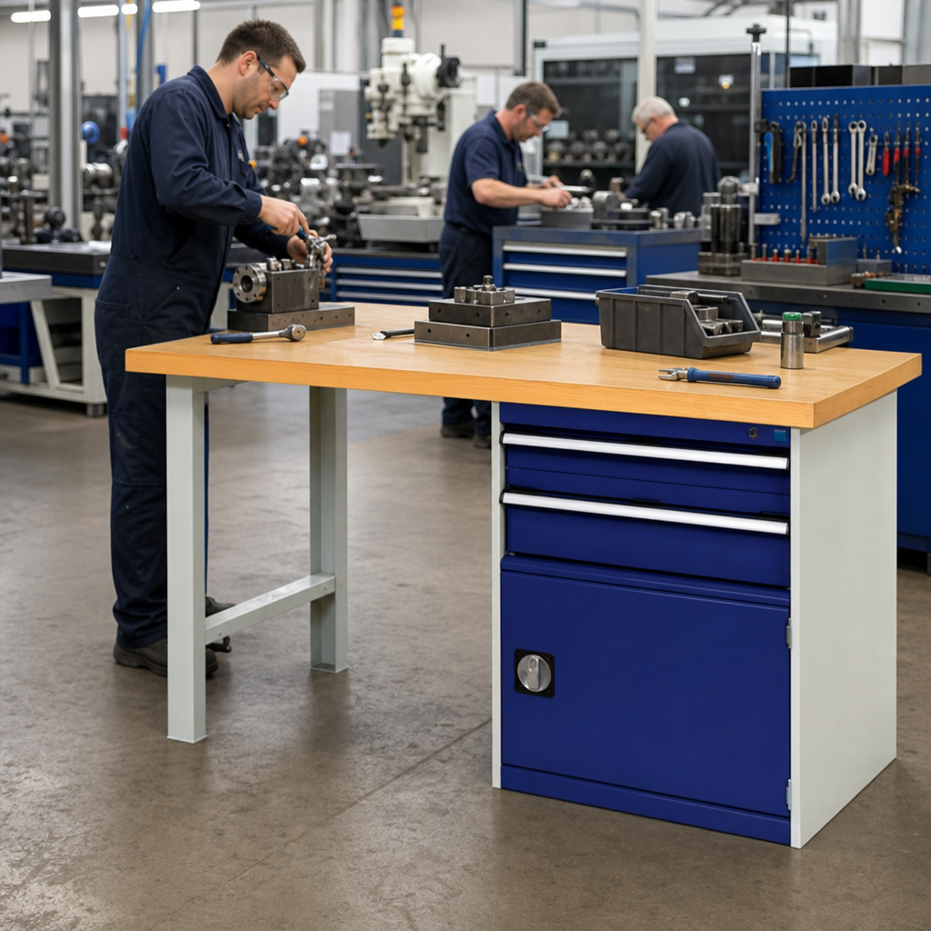 Workbench with Drawers, Cupboard and Multiplex or Linoleum Top