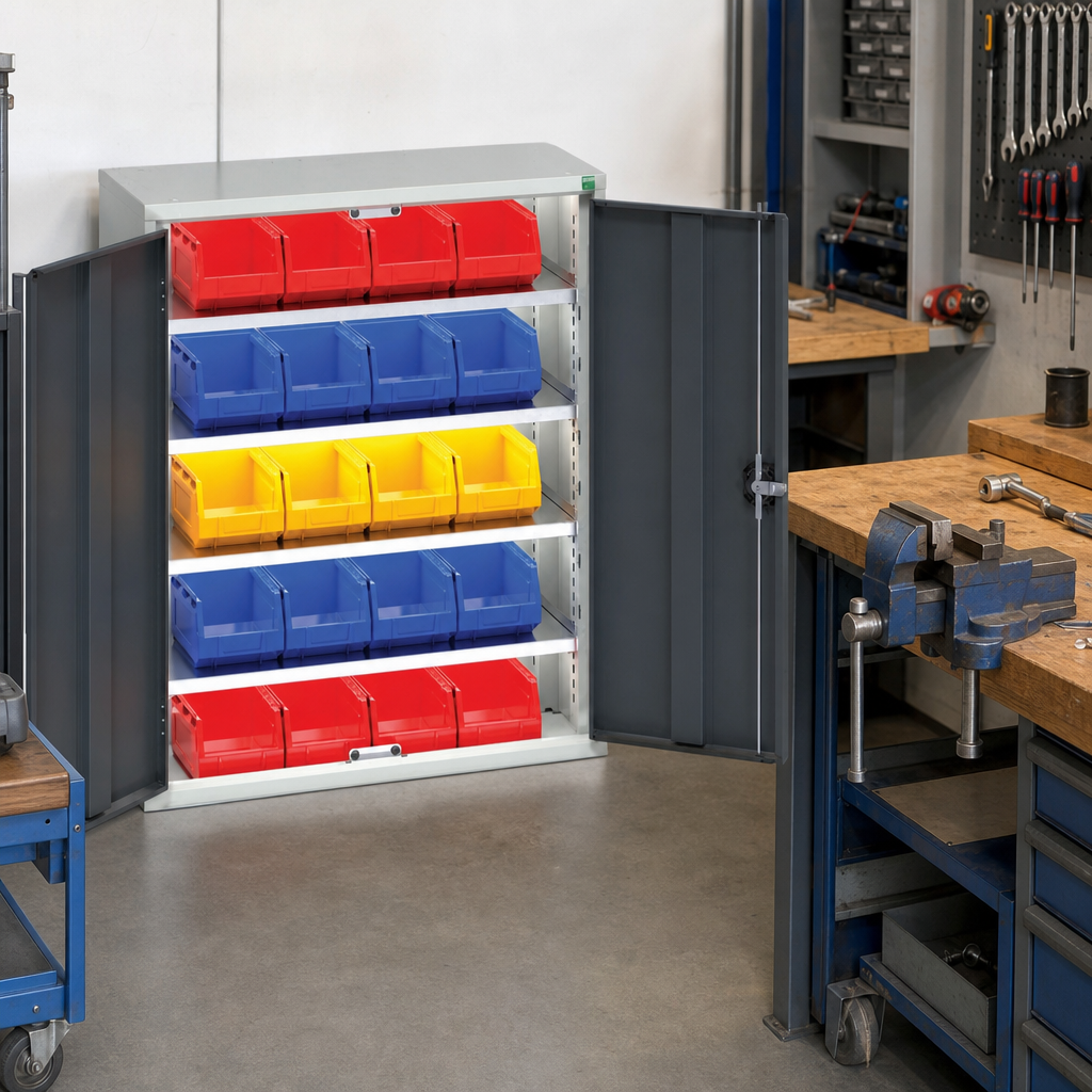 Workshop Storage Cabinet with 20 Plastic Bins 1000x800mm