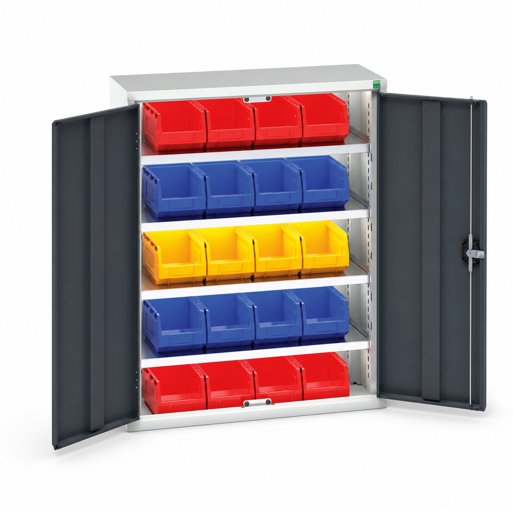 Workshop Storage Cabinet with 20 Plastic Bins 1000x800mm