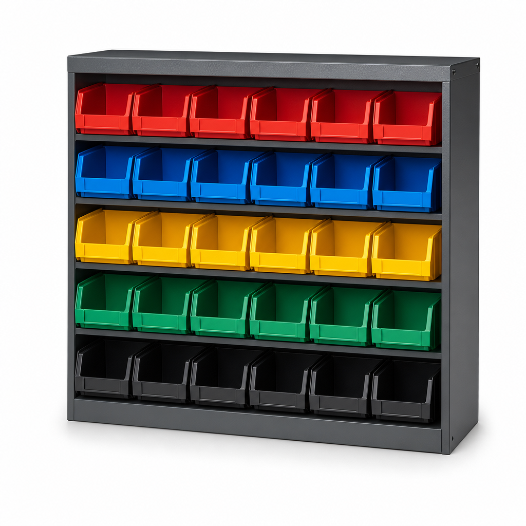 Workshop Storage Cabinet with 30 Parts Bins 1000x1050mm