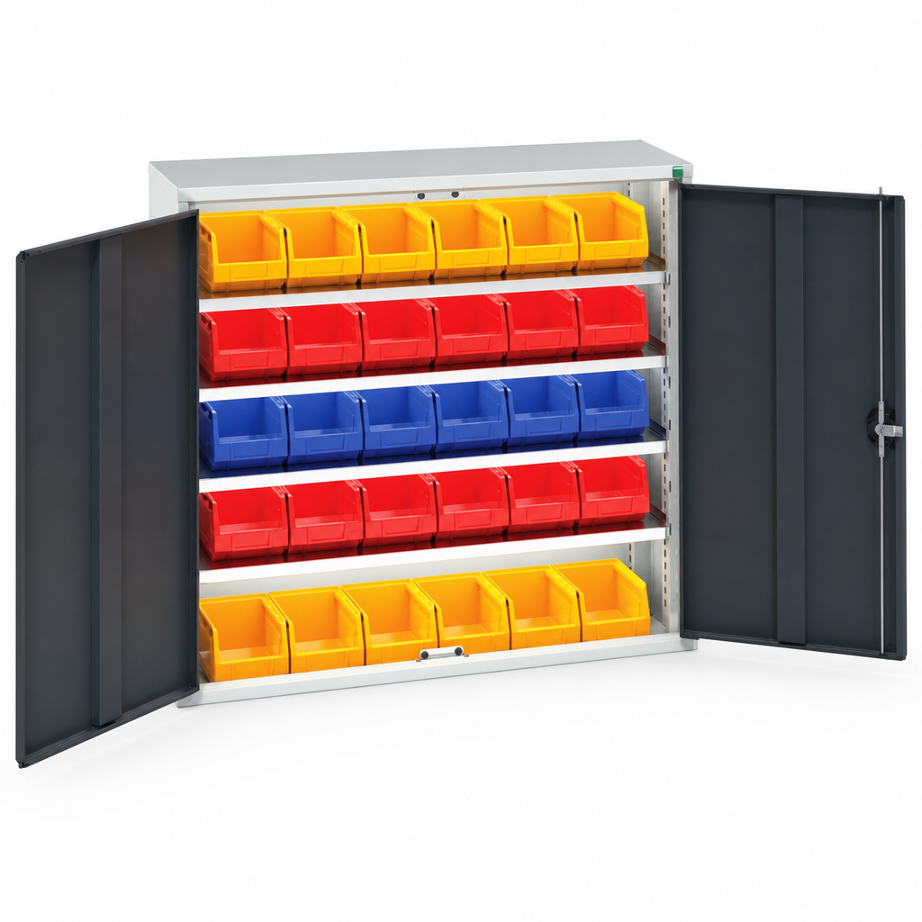 Workshop Storage Cabinet with 30 Parts Bins 1000x1050mm