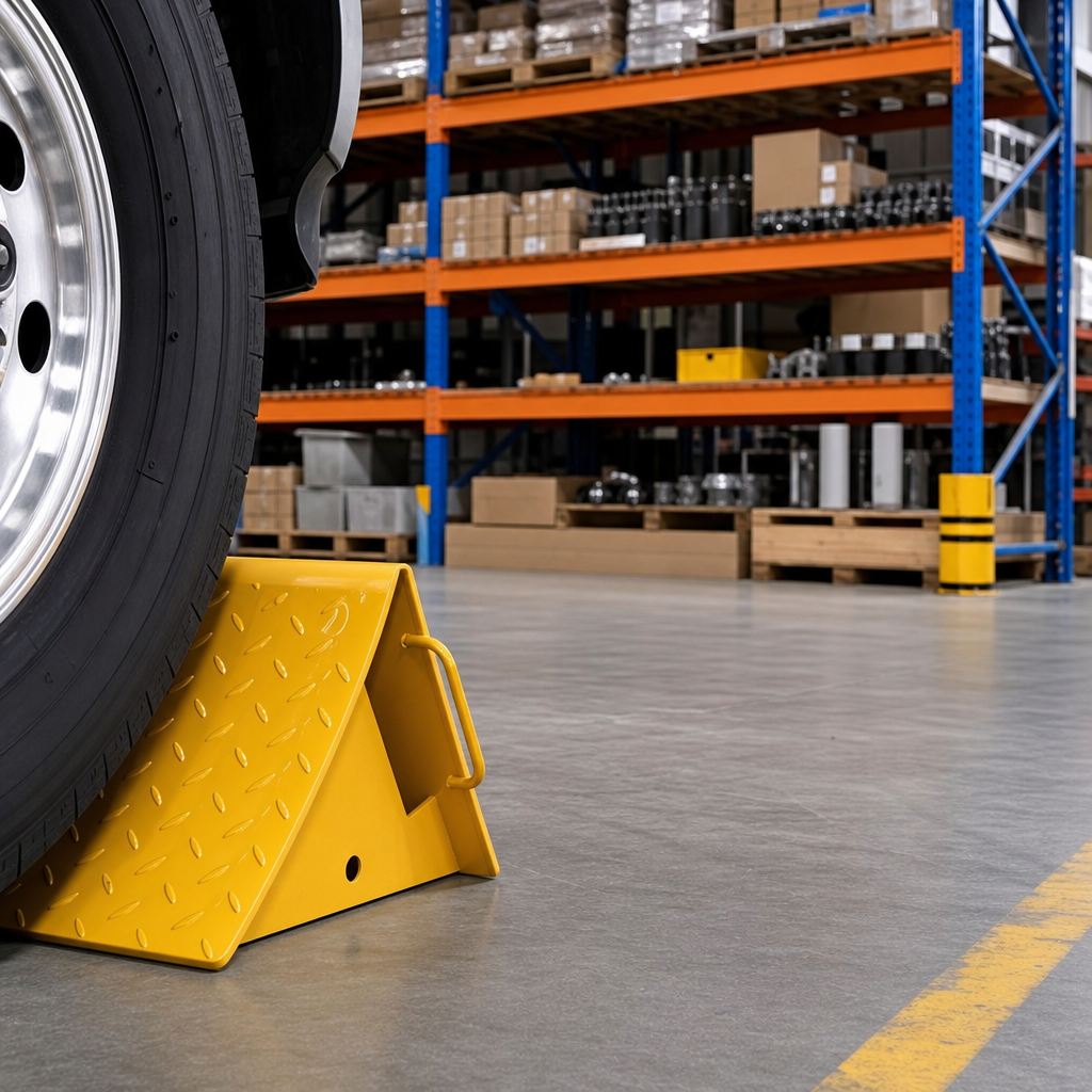 Yellow Metal Truck Wheel Chock With Handle