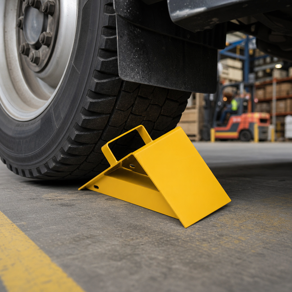 Yellow Metal Truck Wheel Chock With Handle