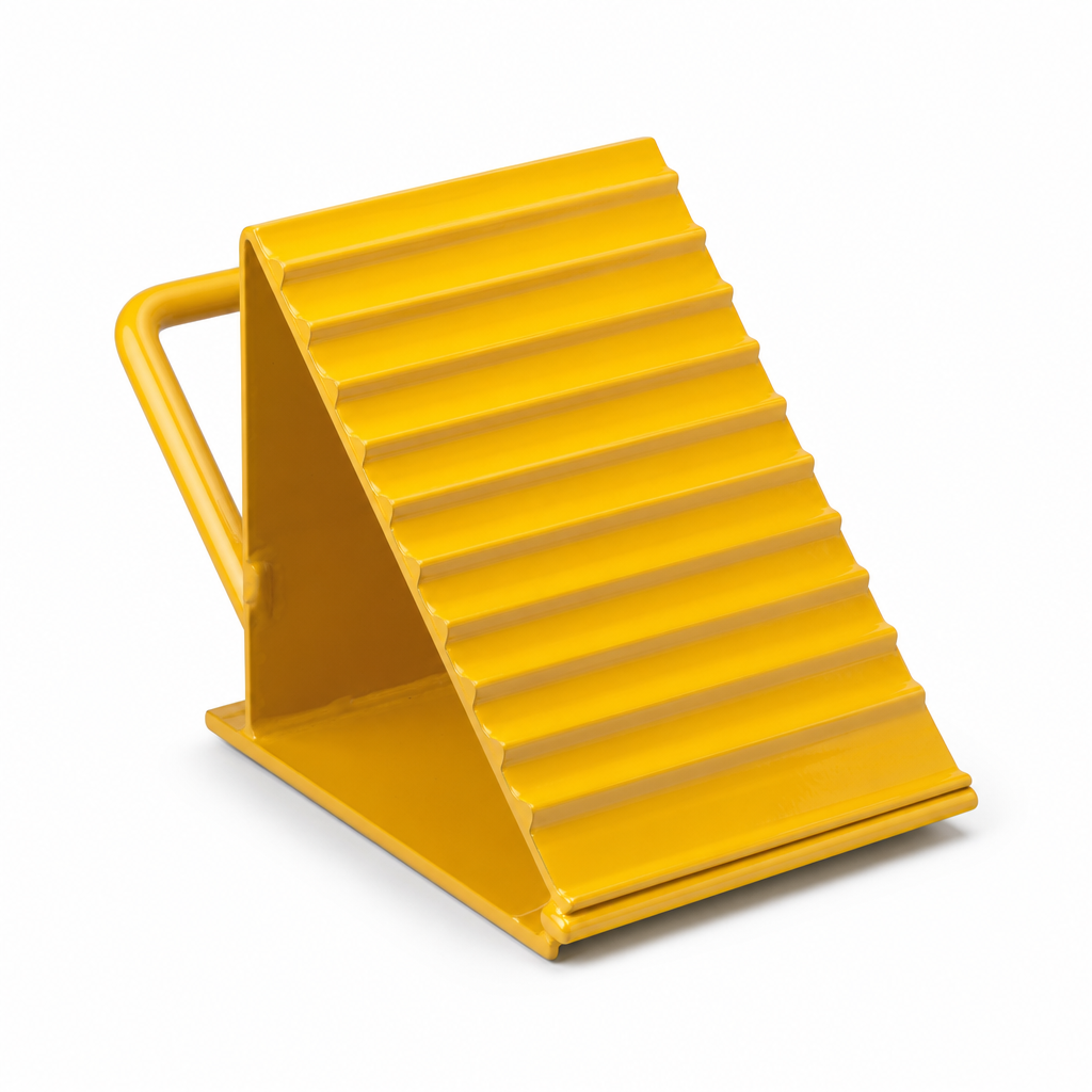Yellow Metal Truck Wheel Chock With Handle