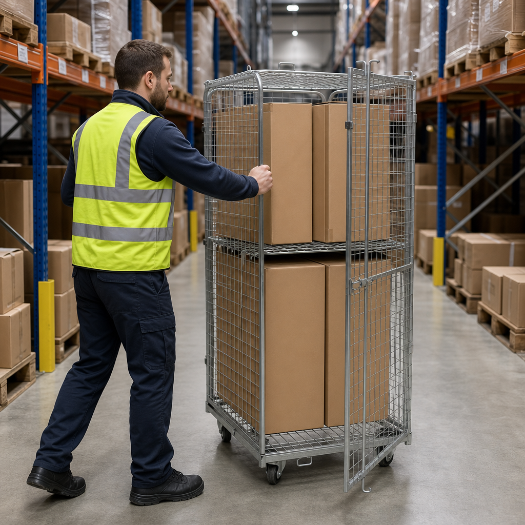 Zinc-Plated Steel Safety Roll Container 600kg Capacity