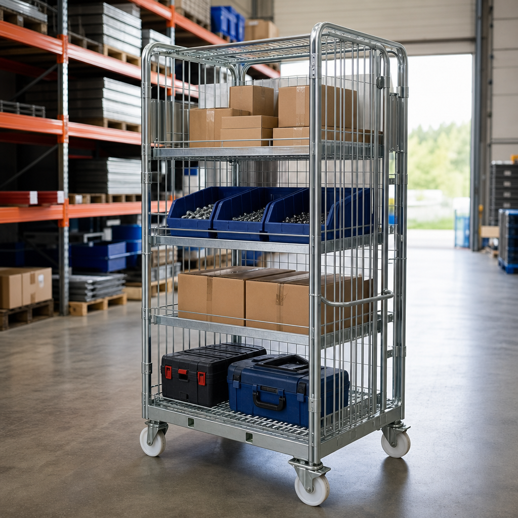 Zinc-Plated Steel Safety Roll Container 600kg Capacity