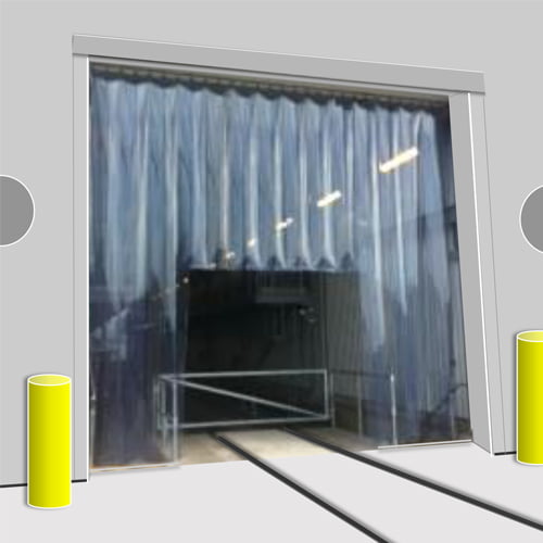 Gray Train Shed Strip Curtains (Swivel Hinge) - Rail Bracket ( R3 Behind Fit )