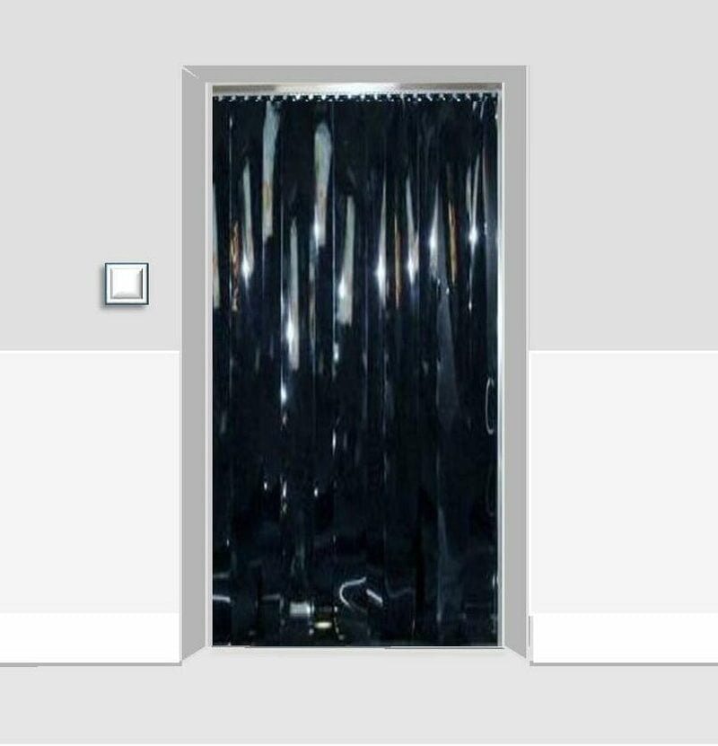 Light Gray Solid Black Coloured Strip Curtains (Hook-on)
