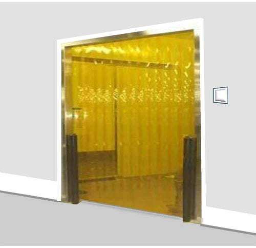 Light Gray Transparent Yellow Strip Curtains (Hook-on)
