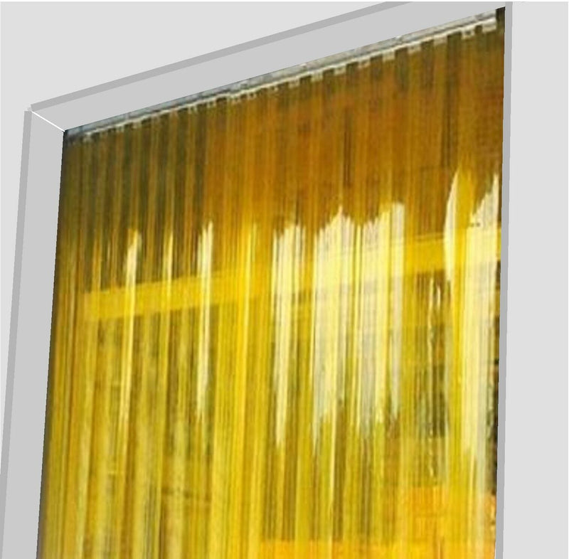 Light Gray Trans Yellow Strip Curtains (Swivel Hinge) -  Rail Bracket ( R1 Face Fit )